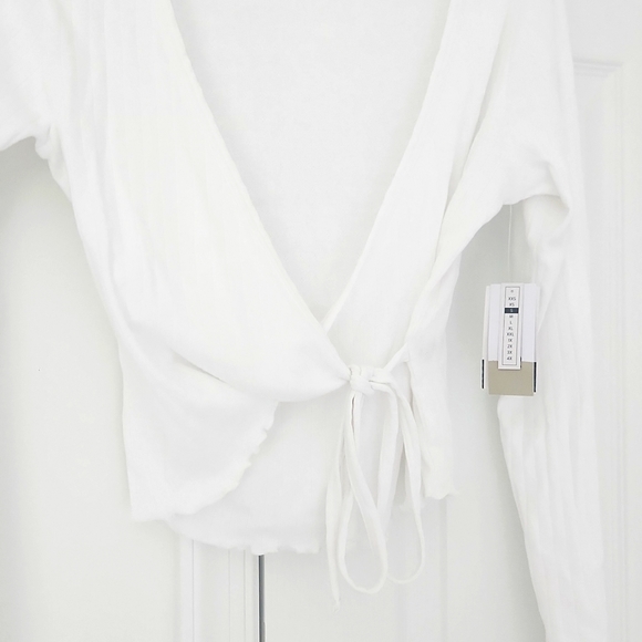BP. Pointelle Rib Wrap Top - White Brilliant, Size S, NWT - Picture 3 of 5